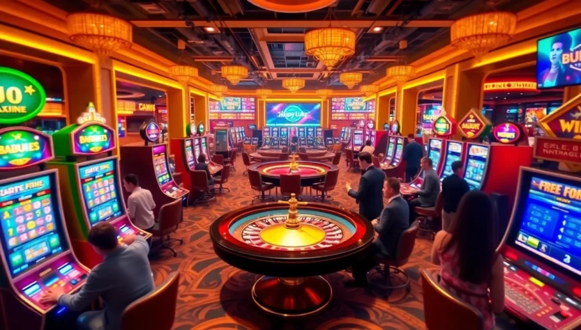 Enjoy an exciting game at HappyLuke with vibrant slot machines and roulette tables.