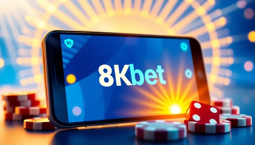 Explore the innovative gaming interface of 8kbet.solar, showcasing interactive elements like poker chips and dice.