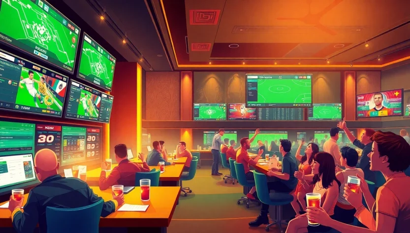 Experience the excitement of nhà cái 789p in this lively sportsbook illustration, capturing online sports betting thrills.