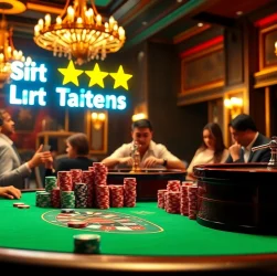 Exciting gambling scene showcasing players at a poker table with site 검증 display, emphasizing the thrill of casino gameplay.