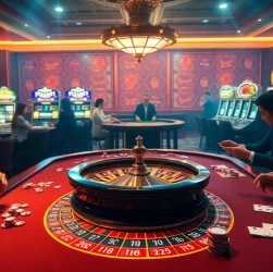 Engaging scene at nhà cái 78win casino showing players betting at a roulette table, embodying excitement and anticipation.