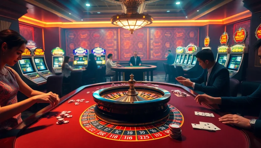 Engaging scene at nhà cái 78win casino showing players betting at a roulette table, embodying excitement and anticipation.