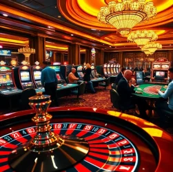 Experience the thrill of high-stakes poker and roulette at https://shbets.net/, with energy and elegance captured in a luxurious casino setting.