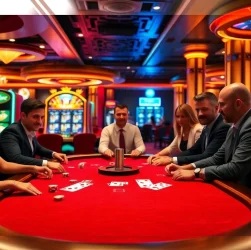Experience high-stakes poker excitement at https://shbet.cruises/, with players and illuminating casino elements.