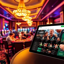 Kubet's exciting casino atmosphere with players at tables and colorful slot machines
