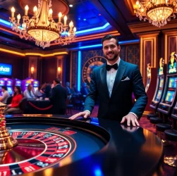 Nohu28 showcases a vibrant casino scene with players excitedly engaging in thrilling roulette and slot machine games.