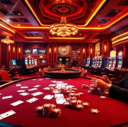 Experience the thrill of Nhà cái uy tín at an elegant casino table with poker players immersed in the game.