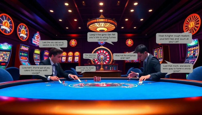 Experience intense poker gameplay with 'hentai chat' strategies discussed among players in a lively casino atmosphere.