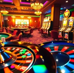Experience thrilling gaming at https://98winning.com/ with a vibrant roulette wheel and betting chips at an upscale casino.
