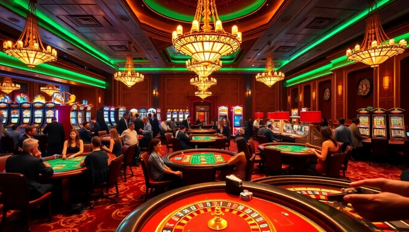 A mesmerizing casino scene on https://32win.army/, showcasing vibrant poker tables and enthusiastic players.