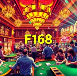 F168 captures the thrill of players winning at poker tables in a bustling casino.