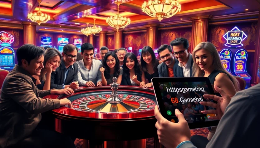 Experience the thrill of Vegas at casinos with online options at https://68gamebai.download/, featuring diverse players enjoying exciting games.