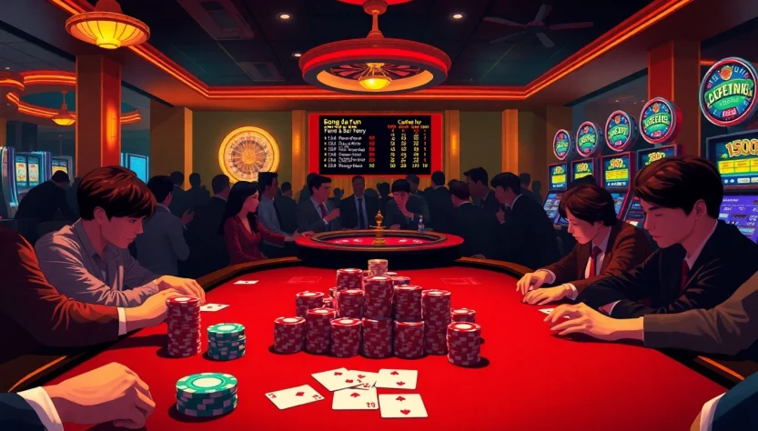 Experience the excitement of poker tournaments at bong da lu fun casino, with intense players and vibrant slot machines.