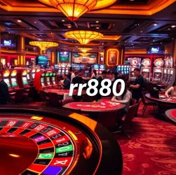 Experience the thrill of casino gaming with rr888 as players engage at the poker table filled with vibrant chips.