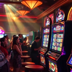 Experience the excitement at Slot Cloud Casino featuring players winning at dazzling slot machines.
