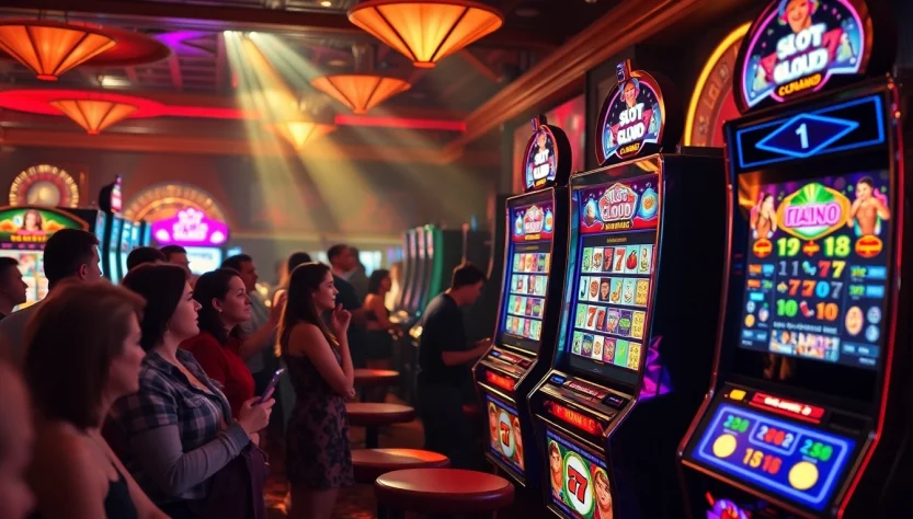 Experience the excitement at Slot Cloud Casino featuring players winning at dazzling slot machines.