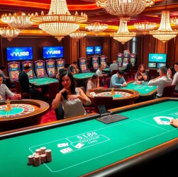 Experience the thrill of casino gaming at VU88 with immersive tables, lively players, and vibrant slot machines.