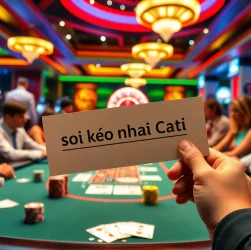 Action-packed scene where players engage in soi kèo nhà cái at a poker table, showcasing vibrant casino activities.