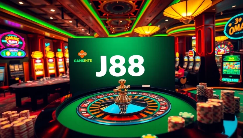 Experience the thrill of J88 đăng nhập as players engage at the roulette table in a vibrant online casino.