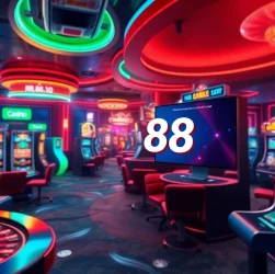 Experience the thrill of the casino online with the rr88 link showcased among vibrant roulette and slot machines.