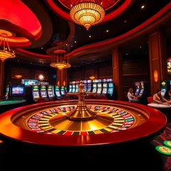 Experience the thrill of online gaming at QH88 - vibrant casino scene with roulette and poker action.
