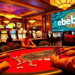 Experience a thrilling poker game at the casino, showcasing debet chips and players in action.