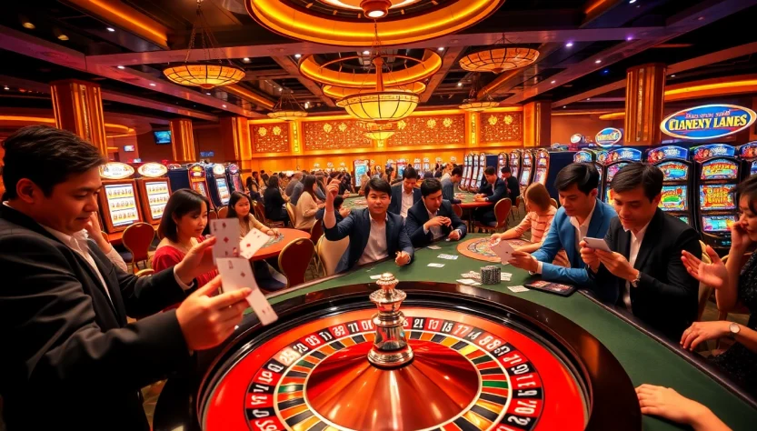 VU88 casino scene showcasing players enjoying poker and roulette excitement.