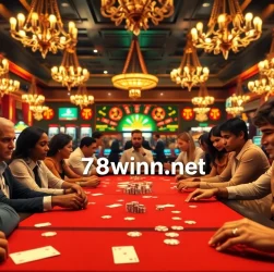 Engage in the thrilling poker scene at 78winni.net, showcasing intense players and casino excitement.