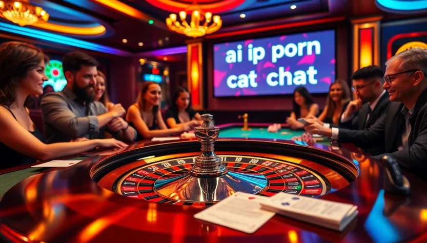 Roulette table capturing the essence of ai porn chat excitement in a bustling casino setting filled with players and vibrant lights.