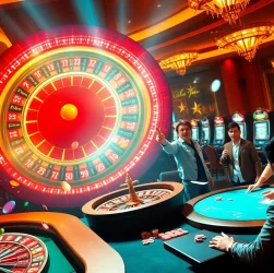 Experience the thrill of winning at bet88vn.locker with colorful casino tables, roulette wheels, and engaged players.