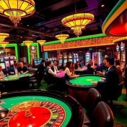Players enjoying a lively casino scene featuring the top 10 game bài đổi thưởng with intense poker strategies and slot winnings.