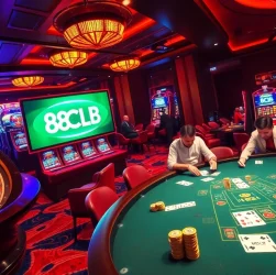 Experience the excitement of winning at the 88CLB blackjack table, featuring vibrant casino decor and high-stakes gameplay.